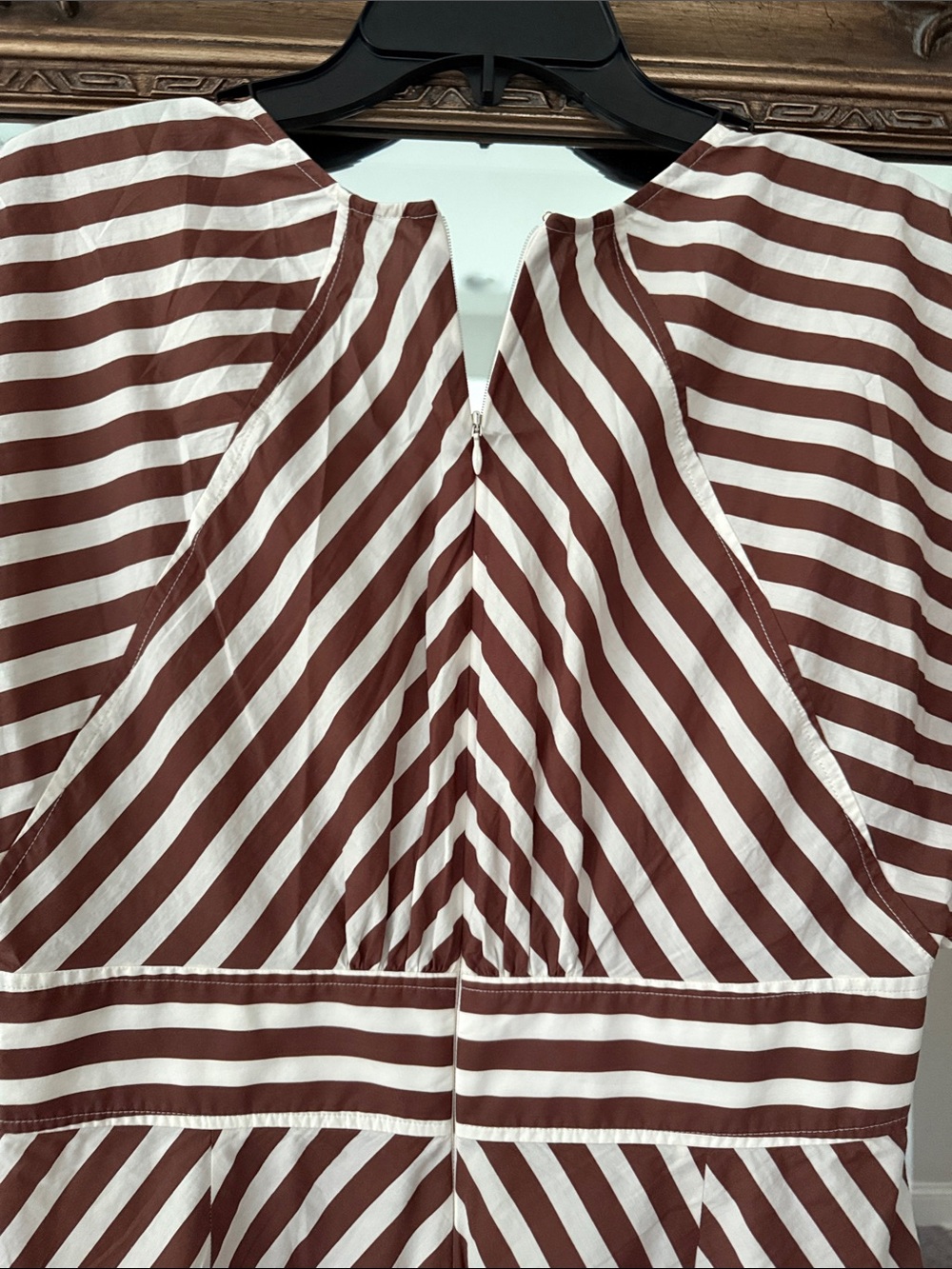 Oroton Midi Dress V-Neck Flutter Sleeve Brown & White Striped (US 10/AU 14) - Picture 5 of 9